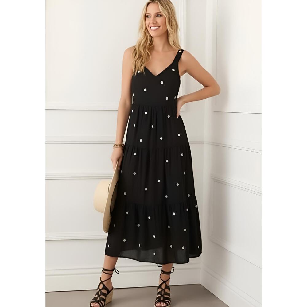 Karen Kane In The Garden Embroidered Tiered Midi Dress Black XS/S